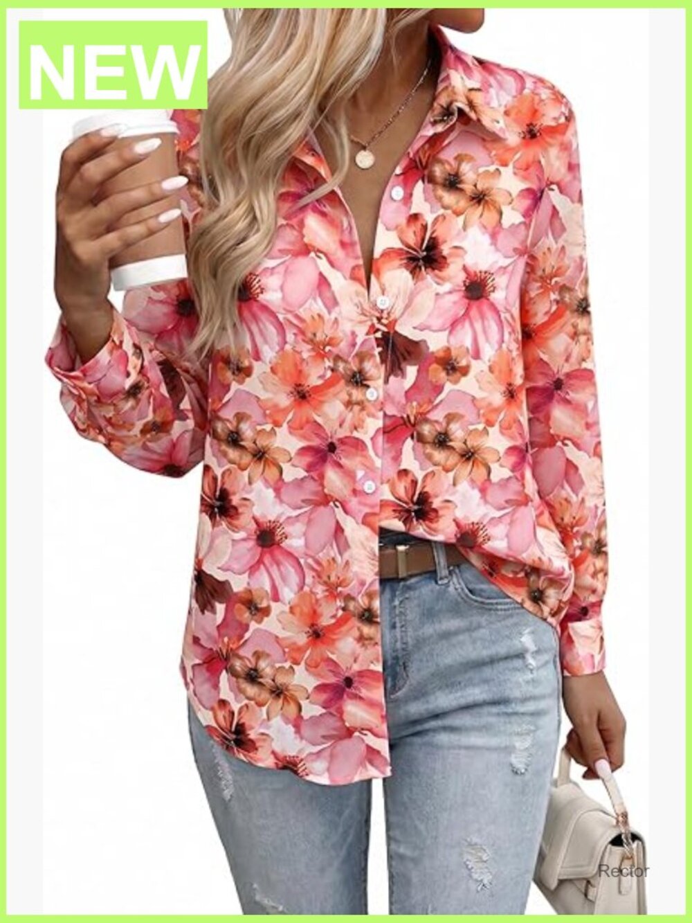 Button Down Shirt Floral Chiffon Long Sleeve Blouse Work Casual Tops
